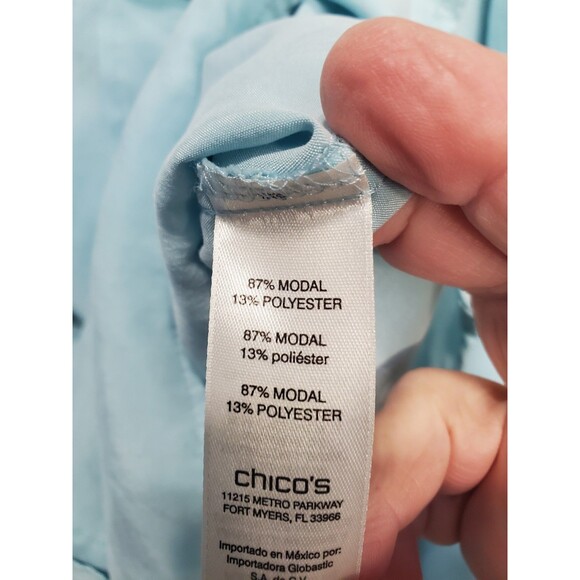 Chico's Blue Silky Chic Sophia Roll-Tab Sleeve Button-Up Shirt Size 3 (XL) - Picture 5 of 7
